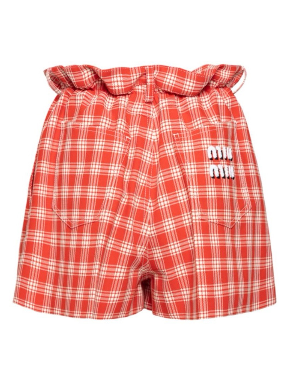 Miu Miu Red and White Plaid Paperbag Shorts